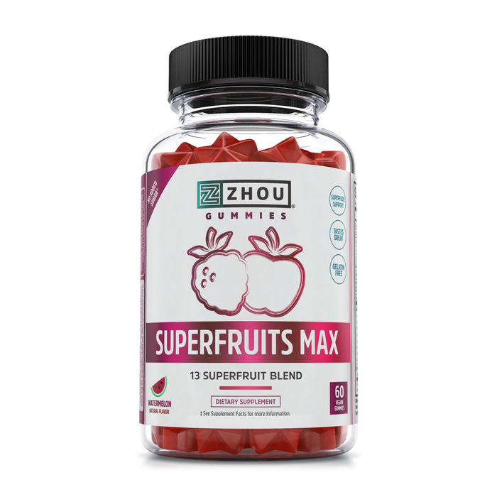 Zhou Nutrition Superfruit Multivitamin Gummies, 13 Natural Superfruits, Rich in Vitamin A, C, E, Zinc Gummies, Superfood Supplement, Immunity, Digestion & Energy, No Added Sugar, 60 Vegan Gummies