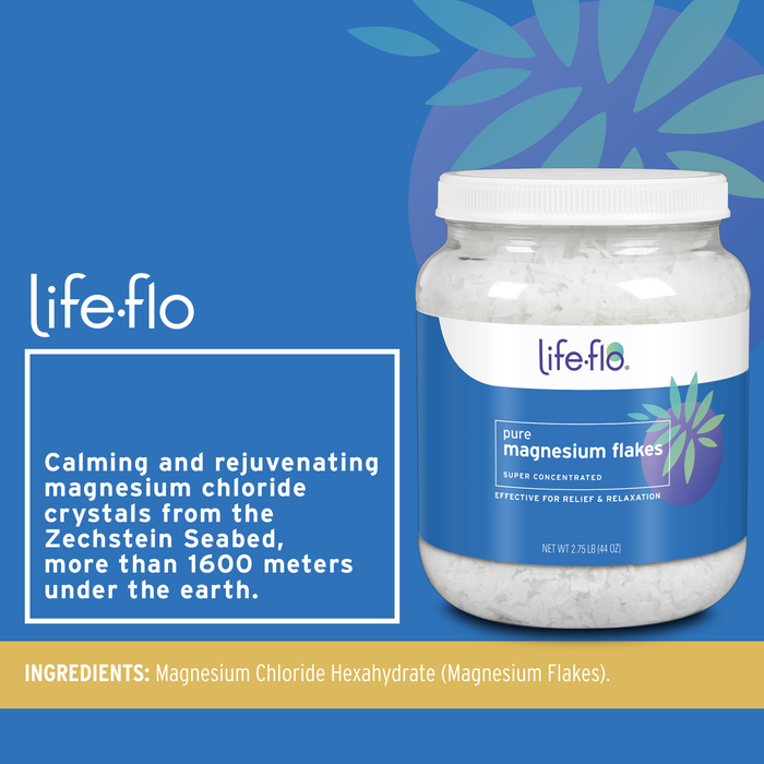 Life-flo Pure Magnesium Bath Flakes - Epsom Salt Bath Soak Alternative - Unscented Magnesium Flakes from the Zechstein Seabed - Relaxing Foot Bath w/ Ancient Trace Minerals - 60-Day Guarantee, 1.65lbs (2.75 lb)