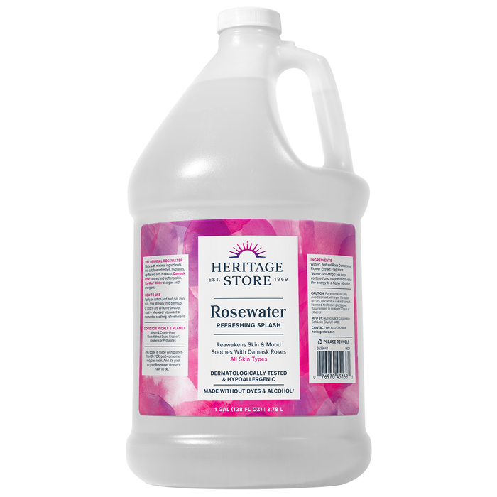 HERITAGE STORE Rosewater - Refreshing Facial Splash for Glowing Skin with Damask Rose, All Skin Types - Rose Water for Face, Made Without Dyes or Alcohol, Hypoallergenic, Vegan, Cruelty Free, 1 Gallon