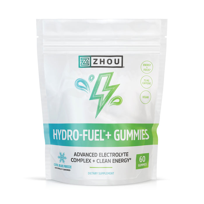 Zhou Nutrition Hydro-Fuel Plus - Electrolyte Gummies - Advanced Electrolyte Complex Plus 75 mg of Caffeine - Clean Energy Supplements - Vegan, 20 Servings, 60 Gummies