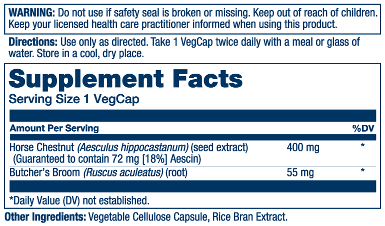 Solaray Horse Chestnut Seed Extract 400mg - Standardized 72 mg Aescin 18% With 55 mg of Butchers Broom - Leg Vein and Blood Circulation Supplements - Vegan, 120 Servings, 120 VegCaps