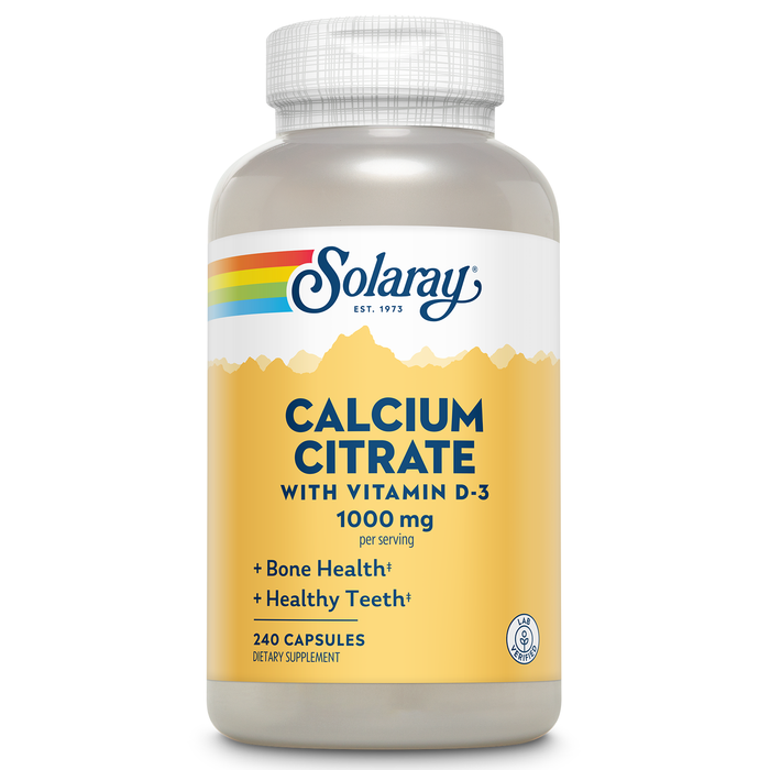 Solaray Calcium Citrate with Vitamin D3 1000mg - Bone Strength and Healthy Teeth Support - Gentle Digestion Formula - Lab Verified, 60-Day Guarantee - 60 Servings, 240 Capsules