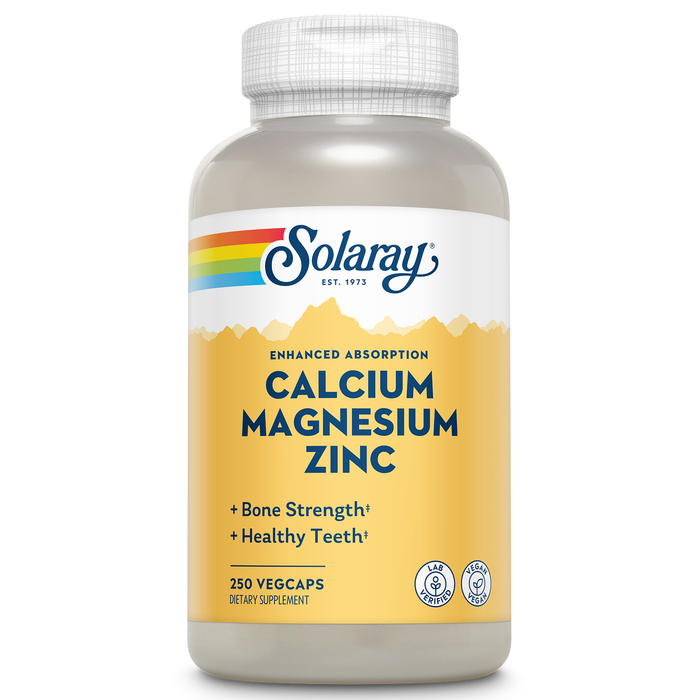 SOLARAY Calcium Magnesium Zinc Supplement - with Calcium 1000mg, Magnesium 500mg - Bone Health, Muscle Function, Heart Health and Immune Support - Vegan, 60 Day Guarantee, 25 Servings, 100 VegCaps (250 CT)