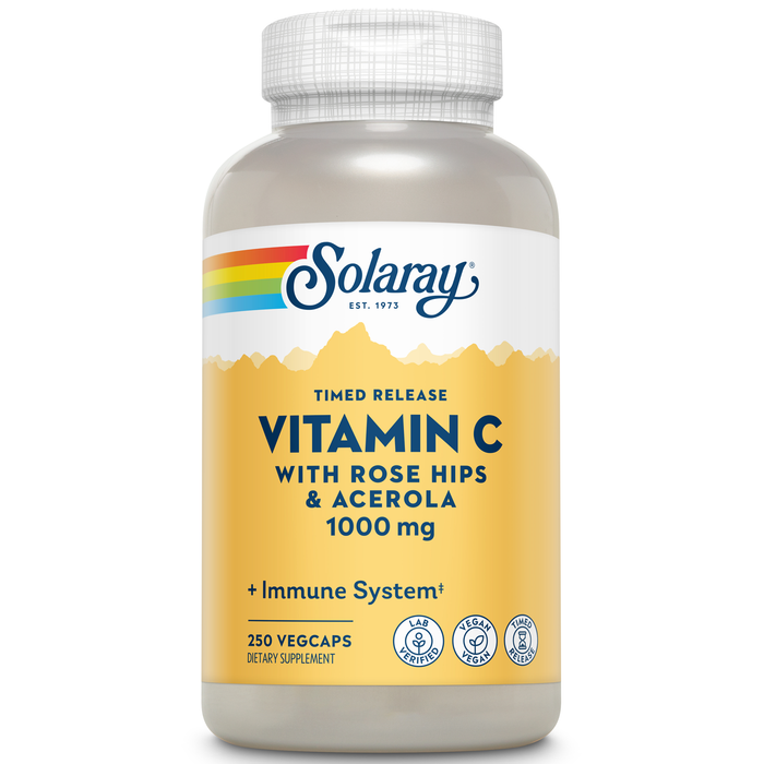 SOLARAY Vitamin C 1000mg - Time Release Vitamin C Capsules w/ Rose Hips and Acerola for Bioflavonoid Support - Two-Stage, All-Day Immune Support - Vegan, 60 Day Guarantee, 100 Servings, 100 VegCaps (250 VegCaps)