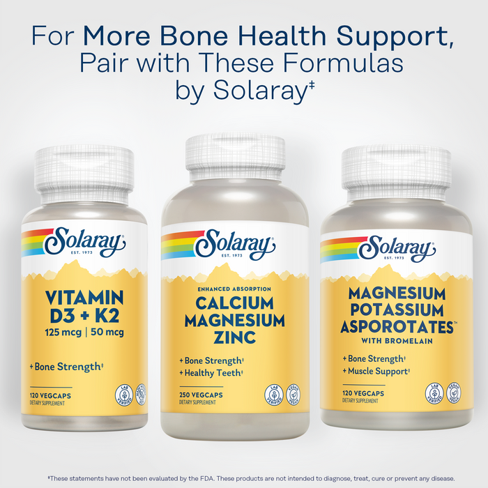 SOLARAY Calcium Magnesium Zinc Supplement - with Calcium 1000mg, Magnesium 500mg - Bone Health, Muscle Function, Heart Health and Immune Support - Vegan, 60 Day Guarantee, 25 Servings, 100 VegCaps (250 CT)