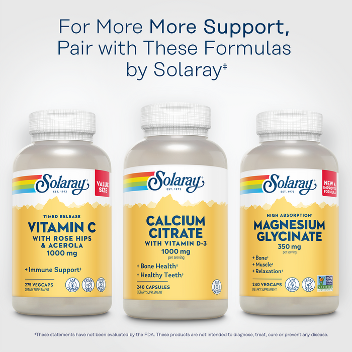 Solaray Calcium Citrate with Vitamin D3 1000mg - Bone Strength and Healthy Teeth Support - Gentle Digestion Formula - Lab Verified, 60-Day Guarantee - 60 Servings, 240 Capsules