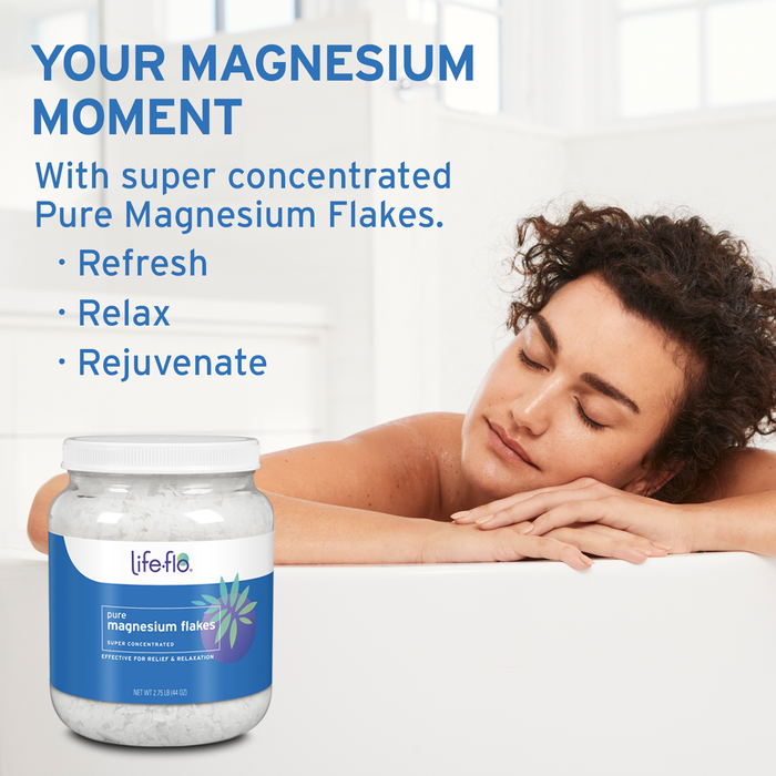 Life-flo Pure Magnesium Bath Flakes - Epsom Salt Bath Soak Alternative - Unscented Magnesium Flakes from the Zechstein Seabed - Relaxing Foot Bath w/ Ancient Trace Minerals - 60-Day Guarantee, 1.65lbs (2.75 lb)