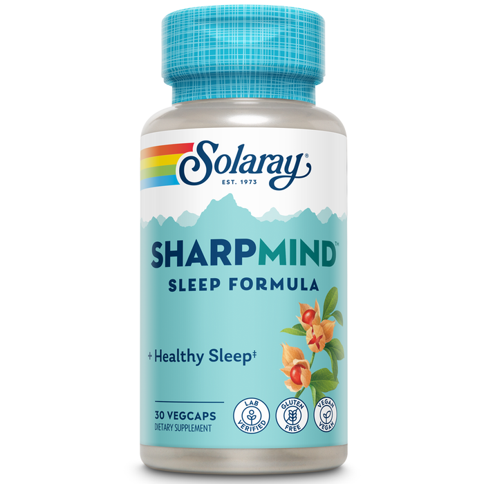 Solaray SharpMind Sleep, Nootropic Sleep Aid Formula, Nootropics Brain Support Supplement for a Calm Mood and Healthy Sleep with Slow Release Melatonin 3mg, 60 Day Guarantee, 30 Servings, 30 VegCaps