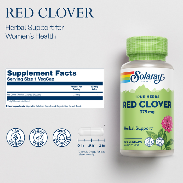 Solaray Red Clover Blossom, Veg Cap (Btl-Plastic) 375mg | 100ct