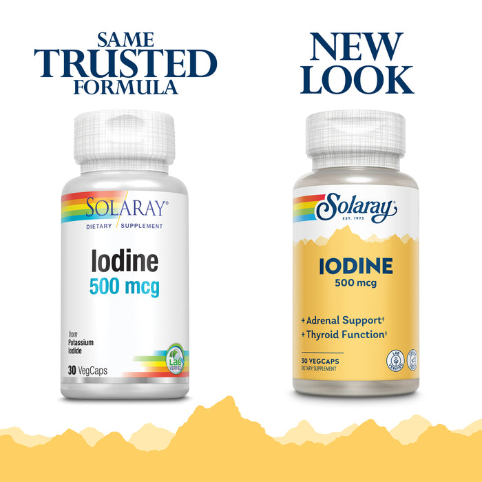 Solaray Iodine 500 mcg, Iodine Supplement for Healthy Adrenal and Thyroid Support, Energy, Metabolism, and Focus, Potassium Iodide, Vegan, 60-Day Money-Back Guarantee, 30 Servings, 30 VegCaps