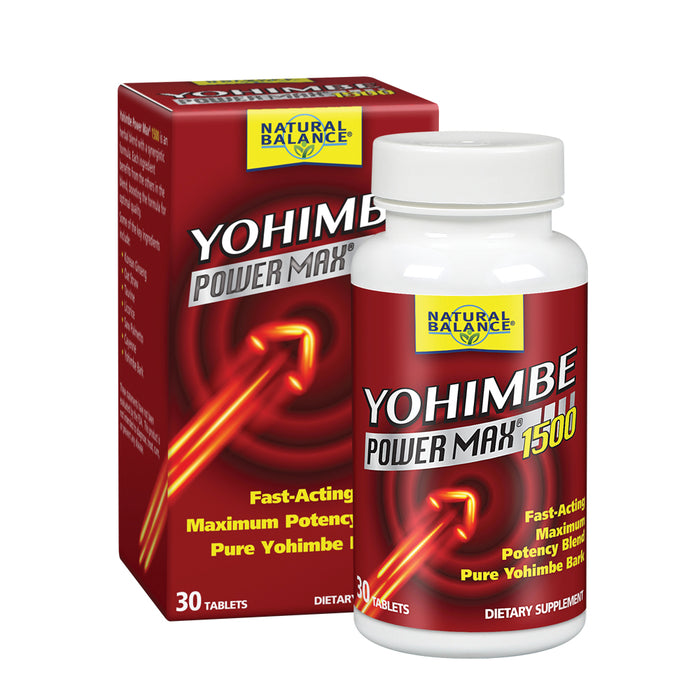 Natural Balance Yohimbe PowerMax 1500 | Sexual Energy & Virility Support w/ Yohimbe, Ginseng & Taurine | 30 CT