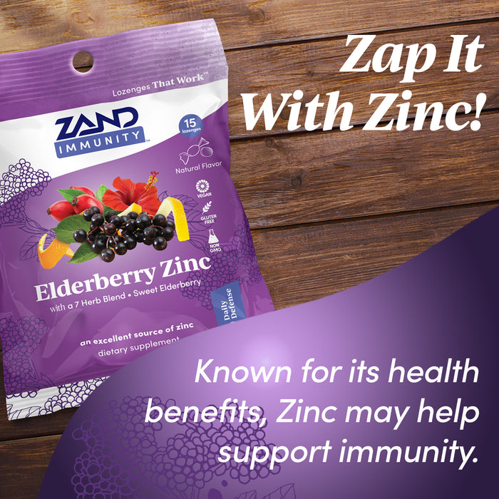 Zand HerbaLozenge Elderberry Zinc Lozenges for Dry Throats, No Artificial Sweeteners, No Corn Syrup, No Cane Sugar (15 Count (Pack of 1))