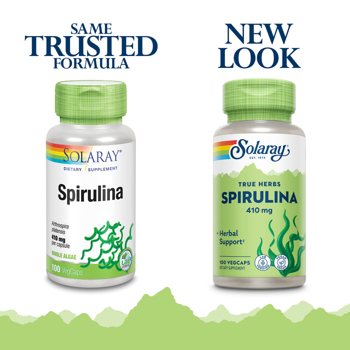 Solaray Spirulina 410mg | Algae Superfood Supports Energy, Vitality & Overall Health | 100ct, 100 Serv.