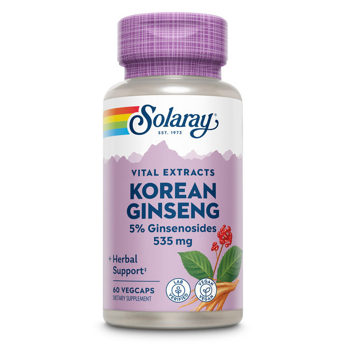 Solaray Korean Ginseng Root Extract - Herbal Support for Occasional Stress, Energy, and Physical Endurance - 5% Ginsenosides - Vegan, Lab Verified - 60 Servings, 60 VegCaps