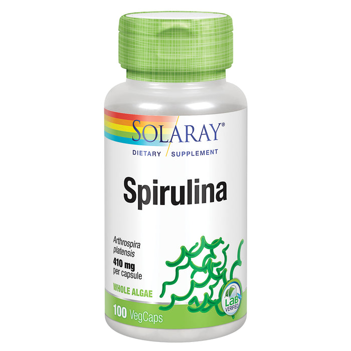 Solaray Spirulina 410mg | Algae Superfood Supports Energy, Vitality & Overall Health | 100ct, 100 Serv.