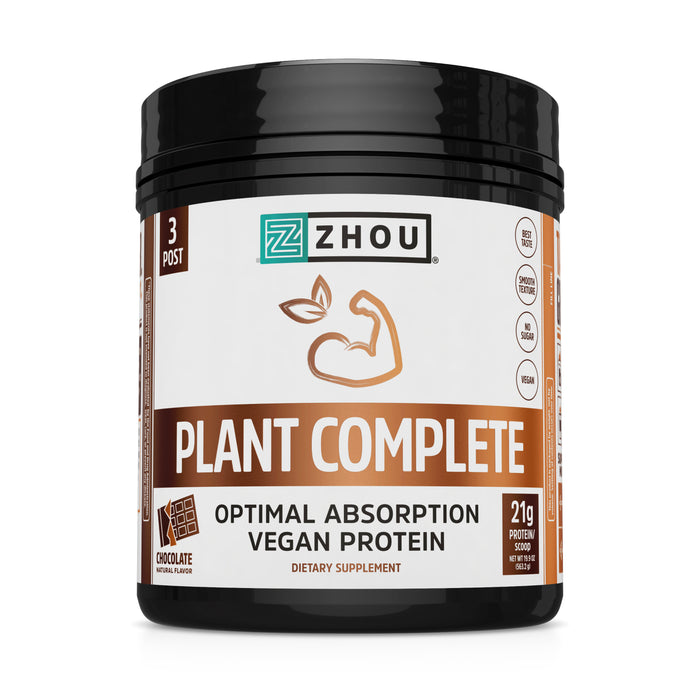 Zhou Nutrition Plant Complete Chocolate Protein | Easy to Digest | Muscle Recovery | 16 Servings