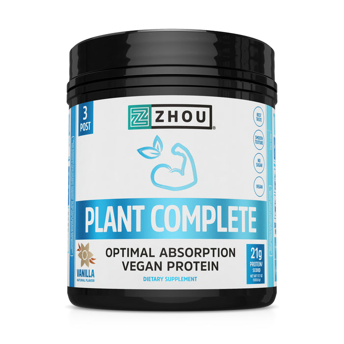 Zhou Nutrition Plant Complete Vanilla Protein | Easy to Digest | Muscle Recovery | 16 servings 